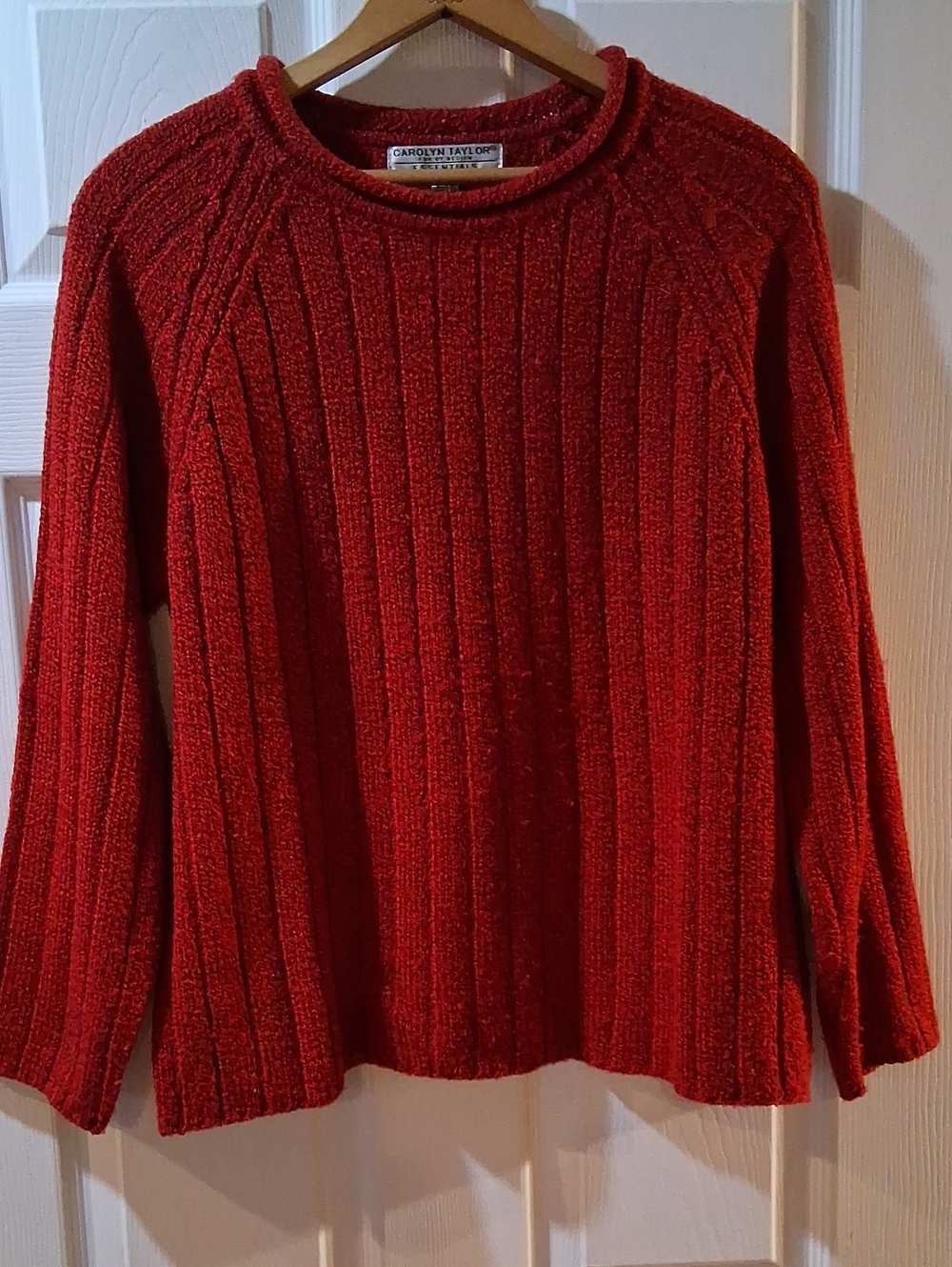 Carolyn Taylor Red Ribbed Crewneck Sweater